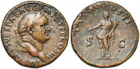VESPASIEN (69-79), AE sesterce, 71, Rome. D/ IMP CAES VESPAS AVG PM TR PPP COS III T. l. à d. R/ PAX- AVGVSTI/ S-C Pax deb. à g., ten. un rameau de la...
