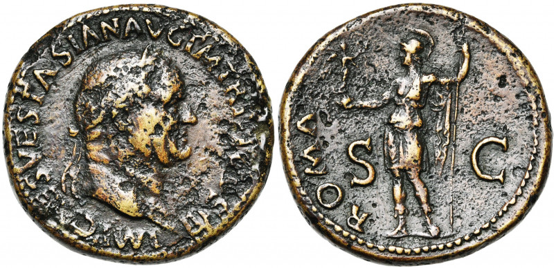 VESPASIEN (69-79), AE sesterce, 71, Rome. D/ IMP CAES VESPASIAN AVG PM TR P PP C...