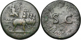 VESPASIEN divinisé, AE sesterce, 80-81, Rome. Frappé sous Titus. D/ IMP T CAES DIVI VESP F AVG P M TR P P P COS III Au centre, S C. R/ DIVO/ AVG/ VESP...
