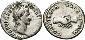 NERVA (96-98), AR denier, 96, Rome. D/ IMP NERVA CAES AVG- PM TR P COS II PP T. l. à d. R/ CONCORDIA·- EXERCITVVM Deux mains serrées. BMC 1, 6; RIC 2....