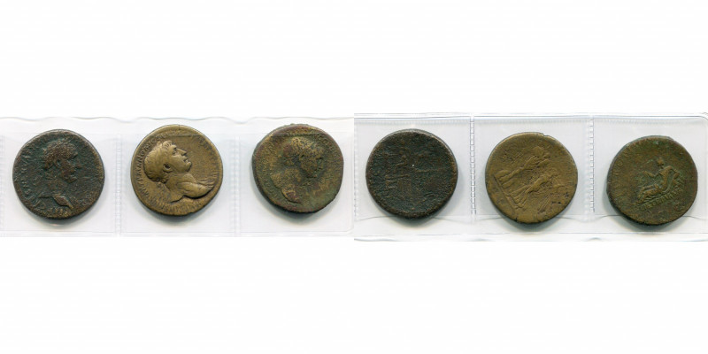 TRAJAN (98-117), lot de 3 sesterces: 98-99, R/ Distribution des congiarium: l''e...