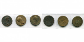 TRAJAN (98-117), lot de 3 sesterces: 98-99, R/ Distribution des congiarium: l''empereur, un officier, un citoyen et Liberalitas (B/tbc); 104-111, R/ V...
