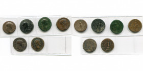 TRAJAN (98-117), lot de 6 as: R/ Roma deb. à g. avec un captif à ses pieds, Victoire écrivant VIC/DAC sur un bouclier, l''empereur couronné par la Vic...