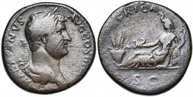 HADRIEN (117-138), AE sesterce, 119-138, Rome. D/ HADRIANVS AVG COS III P P B. dr. à d. R/ AFRICA/ SC Africa coiffée d''une dépouille d''éléphant, éte...