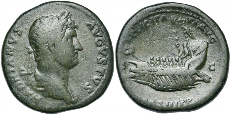 HADRIEN (117-138), AE sesterce, 132-134, Rome. D/ HADRIANVS AVGVSTVS B. l., dr. ...