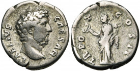 AELIUS César (136-138), AR denier, 137, Rome. D/ L·AELIVS- CAESAR T. à d. R/ TR P-OT- COS II Felicitas deb. à g., ten. un caducée et une corne d''abon...