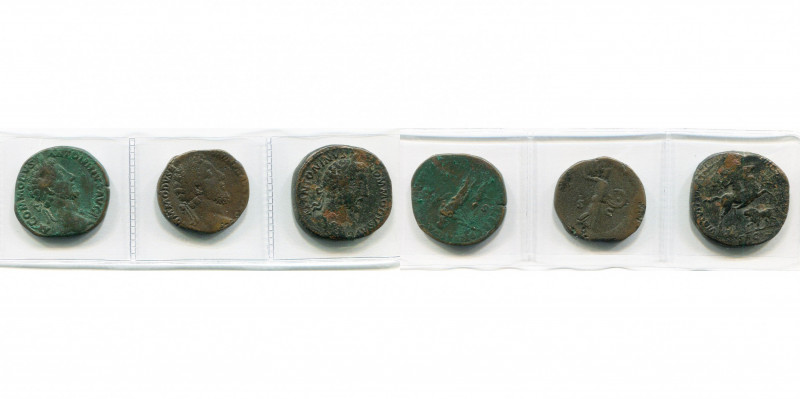 COMMODE Auguste (177-192), lot de 3 sesterces: R/ Jupiter protégeant l''empereur...