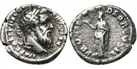 PERTINAX (193), AR denier, 193, Rome. D/ IMP CAES P HELV- PERTIN AVG T. l. à d. R/ PROVID- DEOR COS II Providentia deb. à g., la main d. levée vers un...