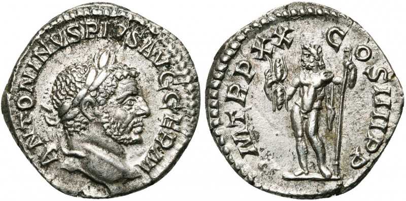 CARACALLA Auguste (198-217), AR denier, 217, Rome. D/ ANTONINVS PIVS AVG GERM T....