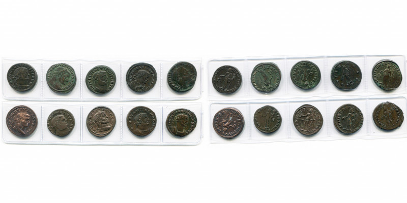lot de 10 folles: Dioclétien, Aquilée (TB à SUP) et Rome, R/ Moneta; Alexandrie,...