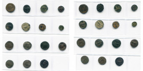 lot de 15 p.: Constantinopolis, follis (7), R/ Victoire sur une proue; Honorius (8), AE2, R/ L''empereur ten. étendard et globe; AE3, R/ L''empereur c...