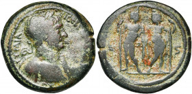EGYPTE, ALEXANDRIE, Trajan (98-117), drachme, 112-113. D/ T. l. à d., l''épaule g. dr. R/ Les Dioscures deb. de f., se regardant, ten. chacun une lanc...
