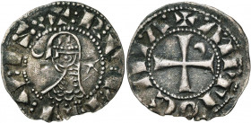 PRINCIPAUTE D''ANTIOCHE, Raymond Roupen (1216-1219), billon denier. Type L/M. D/ + RVPINVS (groupe de trois points) T. casquée à g., une croix sur le ...