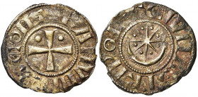 COMTE DE TRIPOLI, Raymond II (1137-1152) ou Raymond III (1152-1187), billon denier, vers 1149-1164. D/ + RAMVNDVS COMS Croix cantonnée de deux globule...