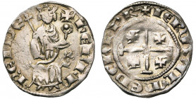 ROYAUME DE CHYPRE, Henri II (1285-1324), AR gros, 1310-1324, Famagouste (?). Série 1b (avec U). D/ Le roi trônant de f., ten. le sceptre et le gl. cr....