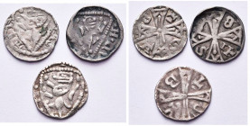 BRABANT, Duché, Henri II (1235-1248) - Henri III (1248-1261), lot de 3 deniers à l''écu au lion, Louvain, monétaire Bastin. W. 61, 63, 74 (Aleyde de B...