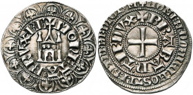 BRABANT, Duché, Jean II (1294-1312), AR gros au châtel brabançon, après 1300, Bruxelles. D/ + MONETA: BRUXEL'' Châtel brabançon dans un cercle de douz...