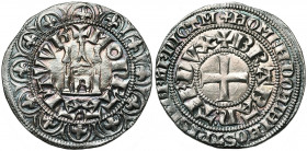 BRABANT, Duché, Jean II (1294-1312), AR gros au châtel brabançon, après 1300, Anvers. D/ + MONETA: ANTWP'' Châtel brabançon entouré de douze arceaux c...
