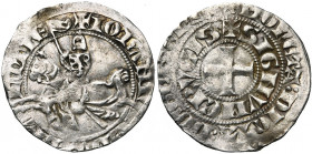 BRABANT, Duché, Jean II (1294-1312), AR demi-gros au chevalier (pillewille), vers 1309, Genappe. D/ + IOHANN-ES DVX BRA-BANTIE Chevalier galopant à g....