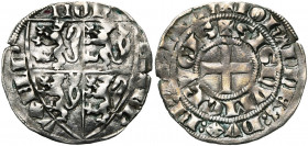 BRABANT, Duché, Jean III (1312-1355), AR demi-gros à l''écu, vers 1326-1330, Bruxelles. D/ MON-ETA· BR-VXELN'' Ecu écartelé de Brabant-Limbourg. R/ Cr...