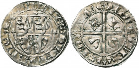 BRABANT, Duché, Jean III (1312-1355), AR demi-gros à l''écu, 1329-1337, Louvain. D/ + IOHES: DVX: BRABA'': ET: LEB'' Ecu écartelé de Brabant-Limbourg....