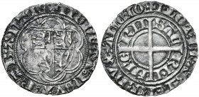 BRABANT, Duché, Jean III (1312-1355), demi-gros en billon noir, octobre 1343. D/ + MONETA: NOVA: RAB·ANTIE Ecu écartelé de Brabant-Limbourg dans un do...