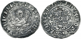 BRABANT, Duché, Jean III (1312-1355), gros au saint Pierre en billon noir, Louvain. D/ Dans un polylobe, b. de saint Pierre ten. une clé, au-dessus de...