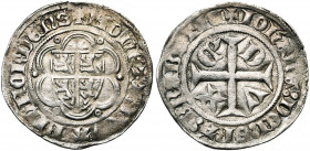 BRABANT, Duché, Jeanne et Wenceslas (1355-1383), AR gros, s.d. (1363), Vilvorde. D/ + MONETA NOVA FILFORDENS Ecu écartelé de Brabant-Limbourg dans un ...