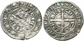 BRABANT, Duché, Jeanne et Wenceslas (1355-1383), AR demi-gros au lion, janvier 1382, Louvain. D/ + MONETA BRABA''. Lion rampant à g. Bordure de onze ...