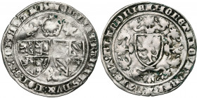 BRABANT, Duché, Jeanne, veuve (1383-1406), AR gros rozebeker, s.d. (1384), Louvain. Frappé en convention avec Philippe le Hardi. D/ Ecus accolés de Br...
