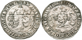 BRABANT, Duché, Jeanne, veuve (1383-1406), AR double gros rozebeker, 1392-1393, Louvain. Dit "labbaye". D/ Ecus accolés de Bohême-Brabant-Luxembourg-L...