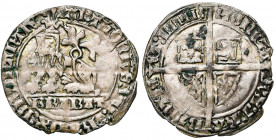 BRABANT, Duché, Antoine de Bourgogne (1406-1415), AR double gros botdrager, s.d. (1409), Vilvorde. D/ Lion assis à g., coiffé d''un heaume. A l''ex., ...