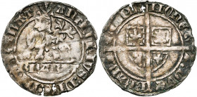 BRABANT, Duché, Antoine de Bourgogne (1406-1415), AR demi-gros botdrager, s.d. (1409), Vilvorde. D/ ANTHONIVS: DI: G: DX: BRABAT Lion assis à g., coif...