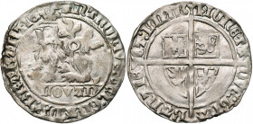 BRABANT, Duché, Antoine de Bourgogne (1406-1415), AR double gros botdrager, 1410-1412, Louvain. D/ Lion assis à g., coiffé d''un heaume. A l''ex., LOV...