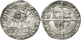 BRABANT, Duché, Antoine de Bourgogne (1406-1415), AR gros botdrager, 1410-1412, Louvain. D/ Lion assis à g., coiffé d''un heaume. A l''ex., LOVAN''. R...