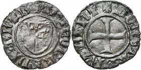 BRABANT, Duché, Antoine de Bourgogne (1406-1415), Cu double mite, 1409-1412, Vilvorde et Louvain. D/ Ecu écartelé de Brabant-Bourgogne. R/ Croix patté...
