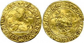 BRABANT, Duché, Philippe le Bon (1430-1467), AV tiers de lion d''or, 1454-1460, Malines. D/ Lion assis à g. dans un polylobe. R/ Ecu de Bourgogne dans...