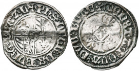 BRABANT, Duché, Philippe le Bon (1430-1467), AR quart de gros, 1435-1437, Bruxelles. D/ Armes de Bourgogne en plein champ. R/ + MONETA NOVA DVC BRAB C...