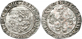 BRABANT, Duché, Charles le Téméraire (1467-1477), AR double patard, 1468-1474, Louvain. D/ Ecu de Bourgogne. R/ Croix fleuronnée, un lion en coeur. G....
