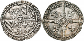 BRABANT, Duché, Charles le Téméraire (1467-1477), AR double gros vierlander, 1468-1474, Louvain. D/ Armes de Bourgogne en plein champ. R/ Croix longue...