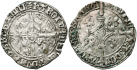 BRABANT, Duché, Charles le Téméraire (1467-1477), AR gros vierlander, 1468-1474, Louvain. D/ Armes de Bourgogne en plein champ. R/ Croix longue canton...