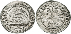 BRABANT, Duché, Philippe le Beau (1482-1506), AR demi-briquet, s.d. (1485-1487), Anvers. D/ Lion rampant à g. A l''ex., un trèfle. R/ + BENEDIC ANIMA ...