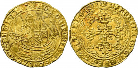 BRABANT, Duché, Philippe le Beau (1482-1506), AV demi-noble (schuitken), 1488, Malines. Avec le titre de duc de Limbourg. D/ Le roi des Romains deb. d...