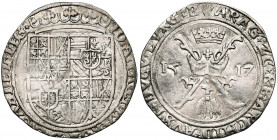 BRABANT, Duché, Charles Quint (1506-1555), AR réal d''Espagne, 1517, Anvers. Au titre de Jeanne d''Aragon et de Charles Quint. D/ IOANA ET KAROL9 D G ...