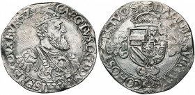 BRABANT, Duché, Charles Quint (1506-1555), AR florin Karolus d''argent, s.d. (1544-1548), Anvers. Premier type. D/ B. couronné et cuirassé de l''emper...