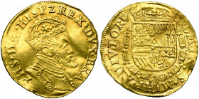 BRABANT, Duché, Philippe II (1555-1598), AV réal d''or, s.d. (1560-1577), Anvers. Sans le titre de roi d''Angleterre. Légende du droit débutant à 7h. ...