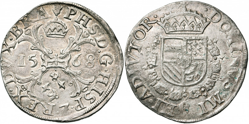 BRABANT, Duché, Philippe II (1555-1598), AR écu de Bourgogne, 1568, Anvers. D/ C...