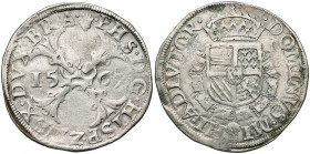 BRABANT, Duché, Philippe II (1555-1598), AR demi-écu de Bourgogne, 1567, Anvers. D/ Croix de Bourgogne, chargée d''un briquet, accostée de la date. R/...