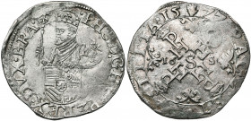 BRABANT, Duché, Les Etats en révolte (1577-1581), AR demi-écu des Etats, 1577, Anvers. D/ Le roi à mi-corps de f., couronné et cuirassé, ten. un scept...