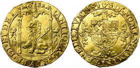 BRABANT, Duché, Les Etats de Brabant (1584-1585), AV lion d''or, 1584, Anvers. D/ ANTIQVA VIRTVTE ET FIDE Lion assis à g. sous un dais gothique entre ...